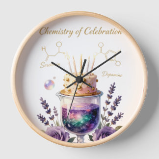 Chemistry Birthday Celebration Flask and Floral Ca Clock