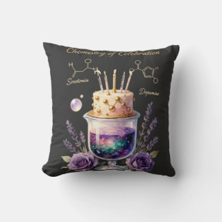 Chemistry Birthday Celebration Flask and Floral Ca Throw Pillow