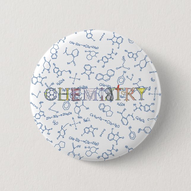 Chemistry diagram pattern and typography 6 cm roun 2 inch round button (Front)