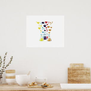 Chemistry Flask, Hearts - Red Blue Yellow Purple Poster