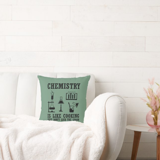 chemistry is like cooking funny chemist quote throw pillow (Couch)