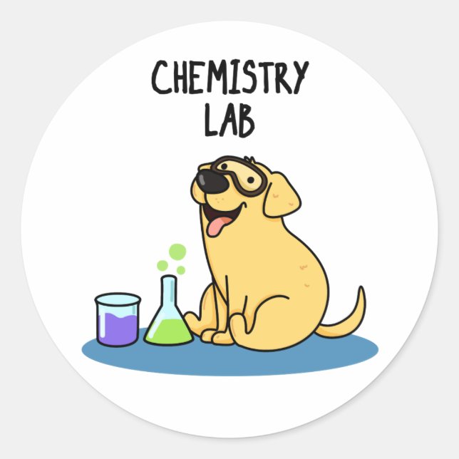 Chemistry Lab Funny Labrador Dog Pun  Classic Round Sticker (Front)