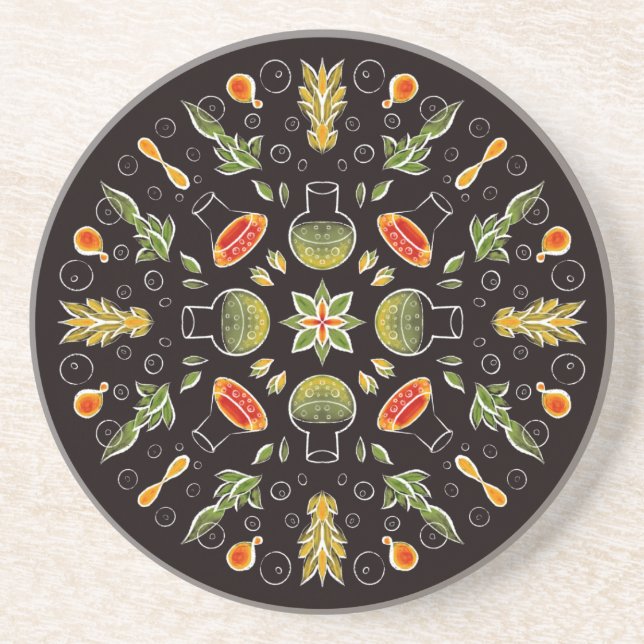 Chemistry Lab Science Botanical Pattern Coaster (Front)