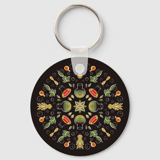 Chemistry Lab Science Botanical Pattern Keychain (Front)