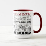 Chemistry Mug<br><div class="desc">Chemistry T-shirt.   With the following words - Chemistry,  calcium,  hydrogen,  radioactive,  pH,  gold ion,  protons,  neutrons oxygen silicon</div>