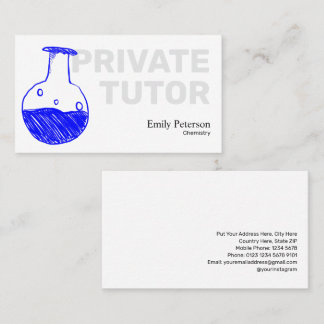 Chemistry Private Tutor Blue Flask Sketch White Business Card