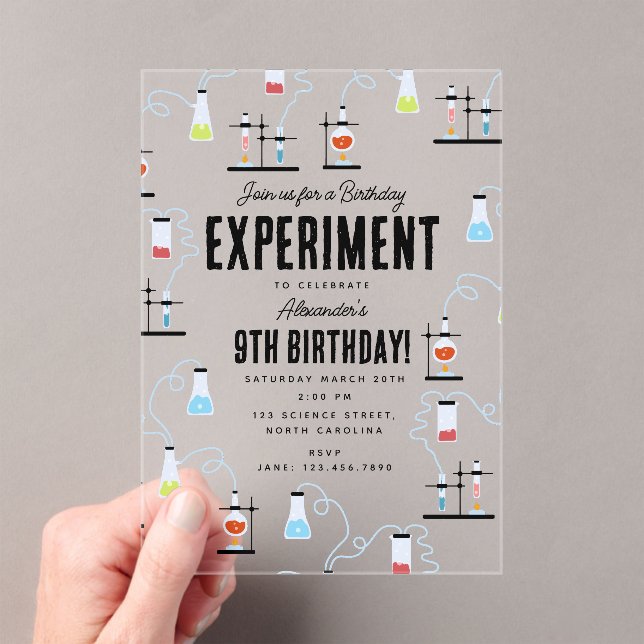 Chemistry Science Experiment Kids Birthday Party  Acrylic Invitations (Insitu (Handheld))