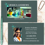 Chemistry Science Teacher Tutor Photo Business Card<br><div class="desc">Business card featuring an image of a colourful lab (with playful toxic bubbles coming out) on a grey teal background. On the back is space for your custom photo (optional). Great for a scientist specializing in chemistry or a teacher/tutor.</div>