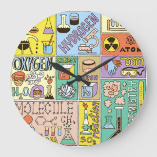 Chemistry Science Vintage Illustration Set Large Clock