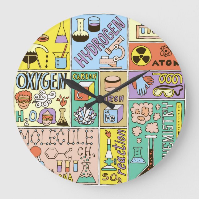 Chemistry Science Vintage Illustration Set Large Clock (Front)
