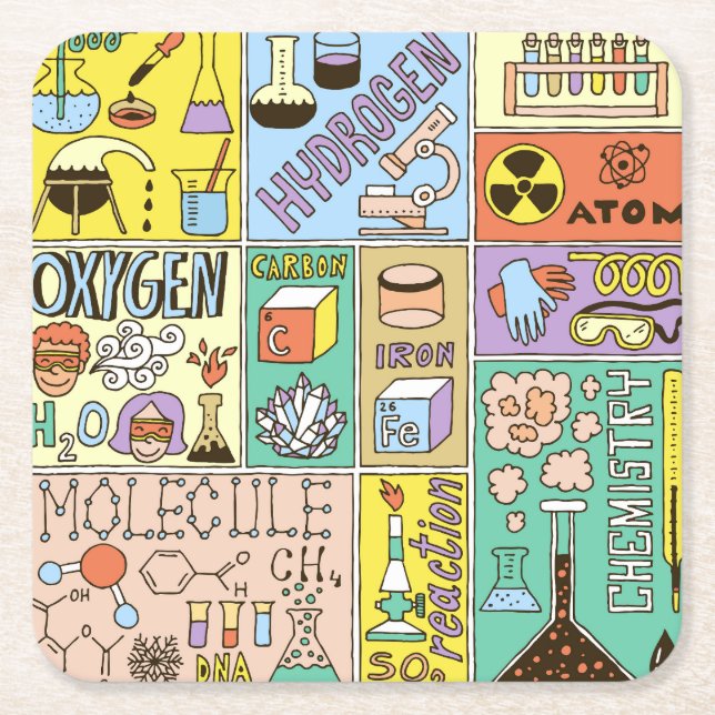 Chemistry Science Vintage Illustration Set Square Paper Coaster (Front)