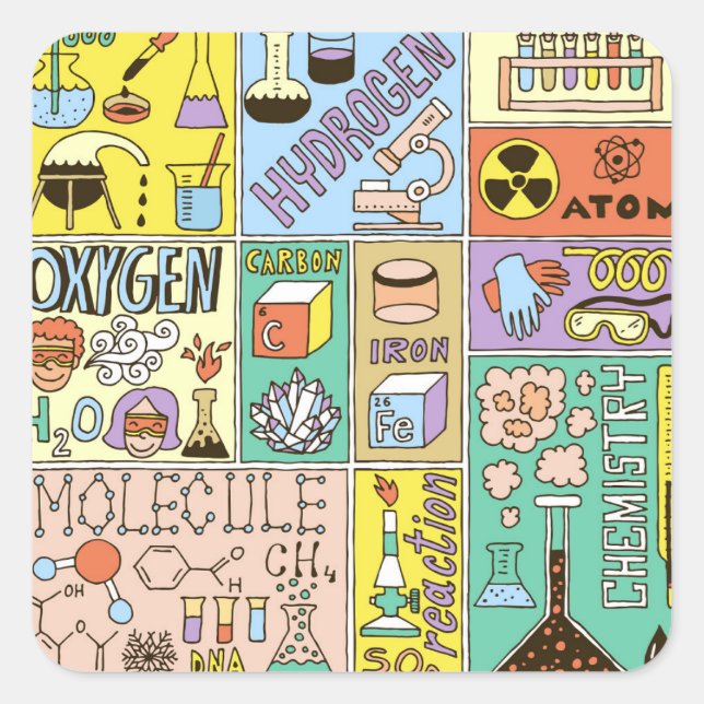 Chemistry Science Vintage Illustration Set Square Sticker (Front)