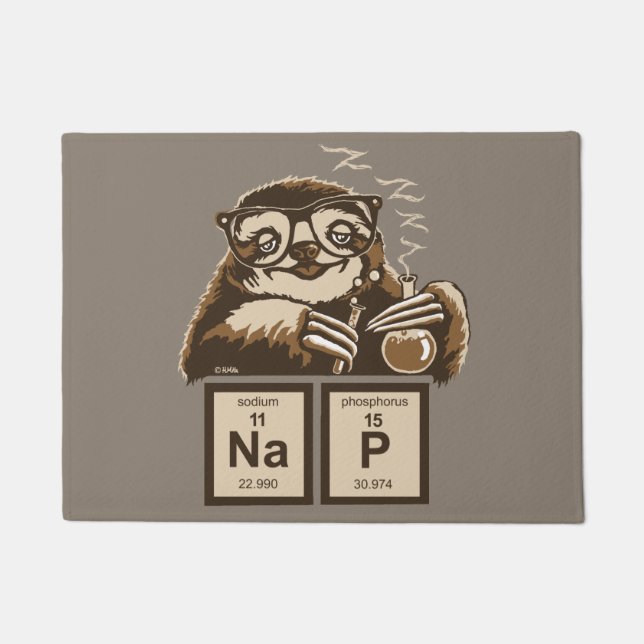 Chemistry sloth discovered nap doormat (Front)