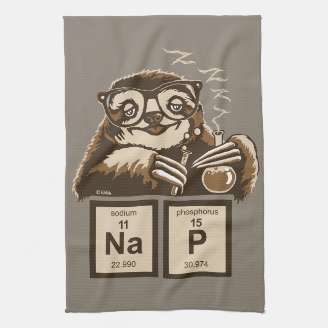Chemistry sloth discovered nap kitchen towel (Vertical)
