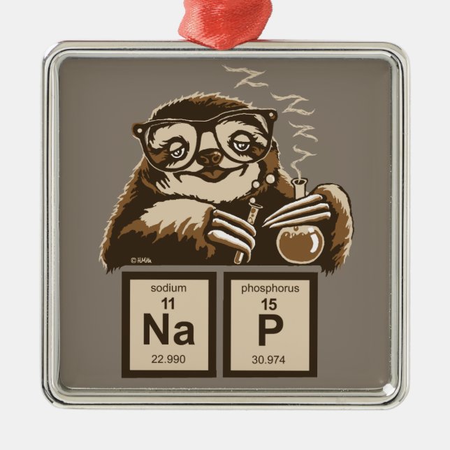 Chemistry sloth discovered nap metal ornament (Front)