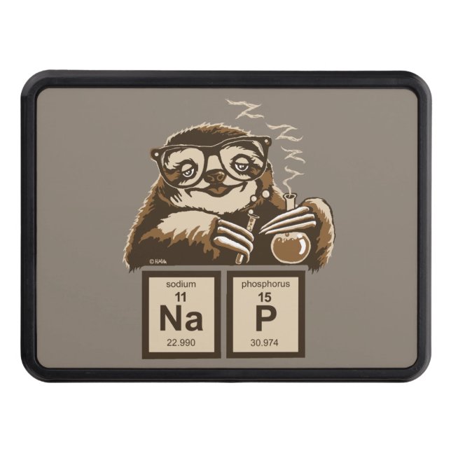 Chemistry sloth discovered nap trailer hitch cover (Front)