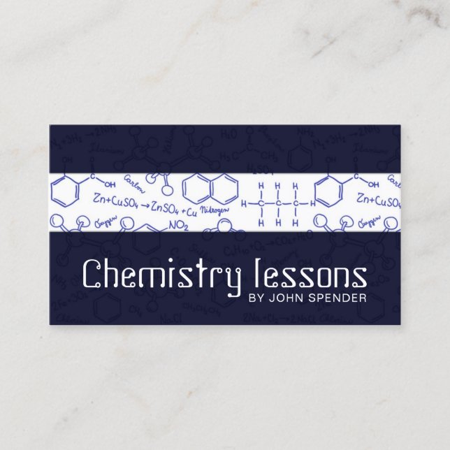 Chemistry Teaching Tutor Blue Business Card (Front)