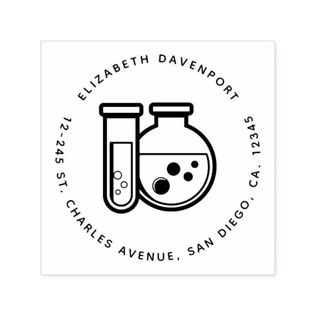 Chemistry Test Tube and Beaker Address Self-inking Stamp (Design)