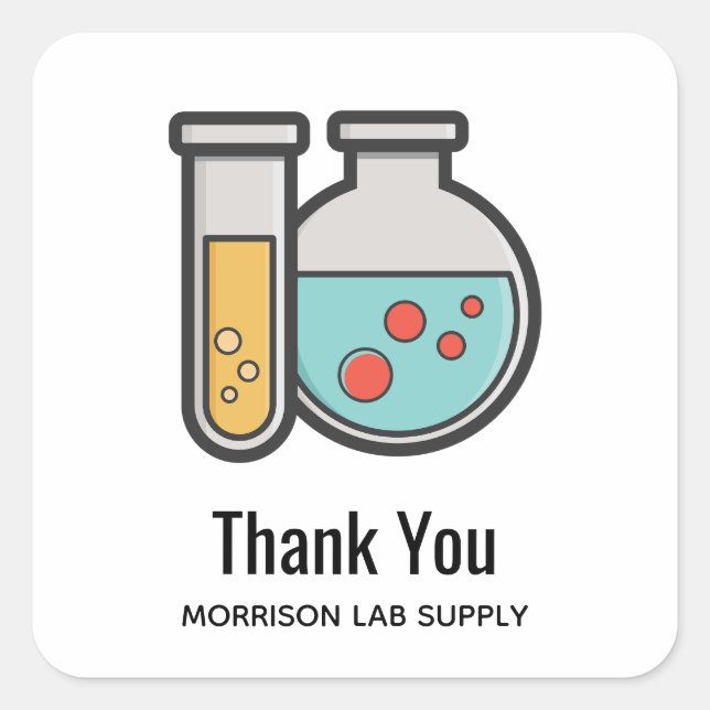 Chemistry Test Tube and Beaker Thank You Square Sticker (Front)
