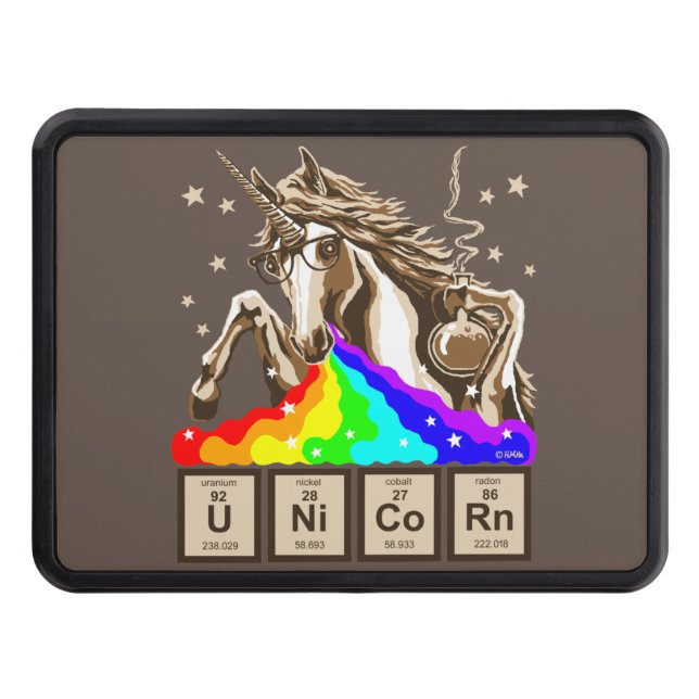 Chemistry unicorn vomits rainbow trailer hitch cover (Front)