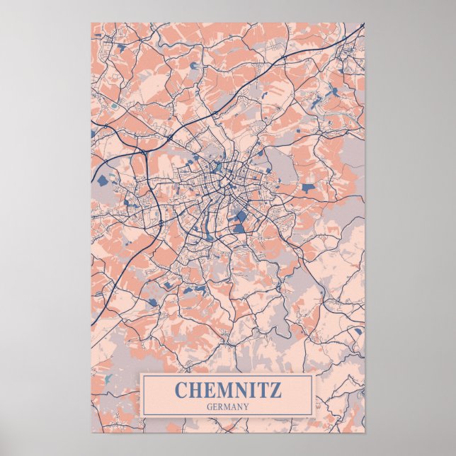 Chemnitz Germany Breezy City Map Travel Poster (Front)