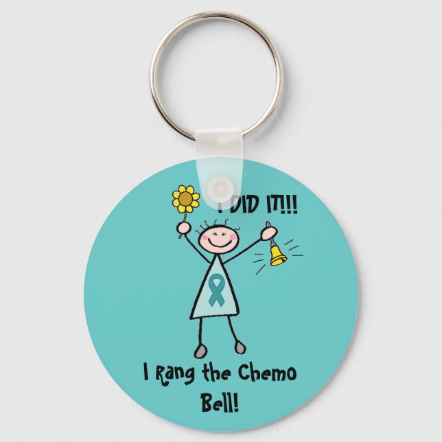 Chemo Bell - Ovarian Cancer Teal Ribbon Keychain (Front)