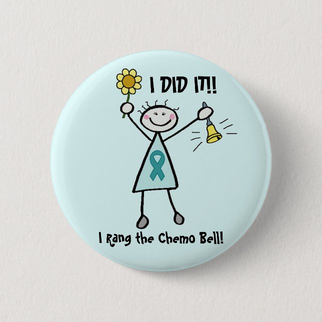 Chemo Bell Teal Ribbon Button (Front)