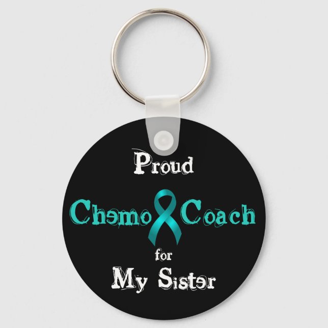 Chemo Coach - Ovarian Cancer Teal Ribbon Keychain (Front)