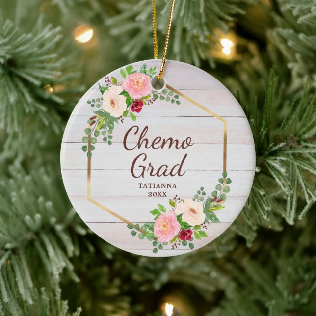 Chemo Grad Personalized Breast Cancer Survivor Ceramic Ornament (Tree)