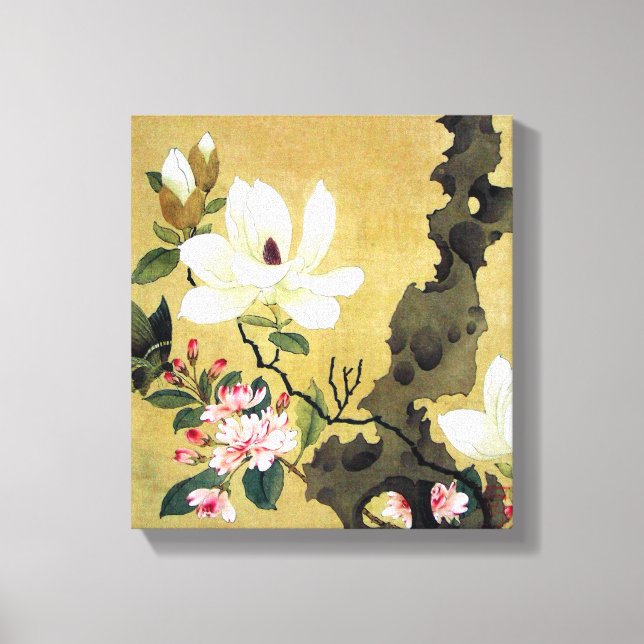 Chen Hongshou Magnolia and Erect Rock Canvas Print (Front)
