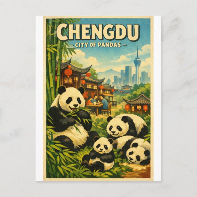 Chengdu, China, in a classic retro Postcard (Front)