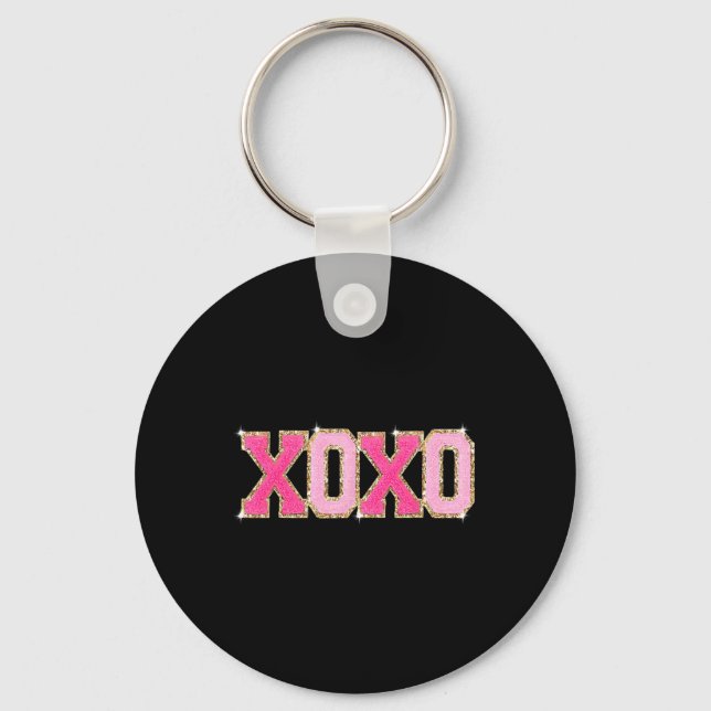 Chenille Patch Sparkling Xoxo Valentines Day Heart Keychain (Front)