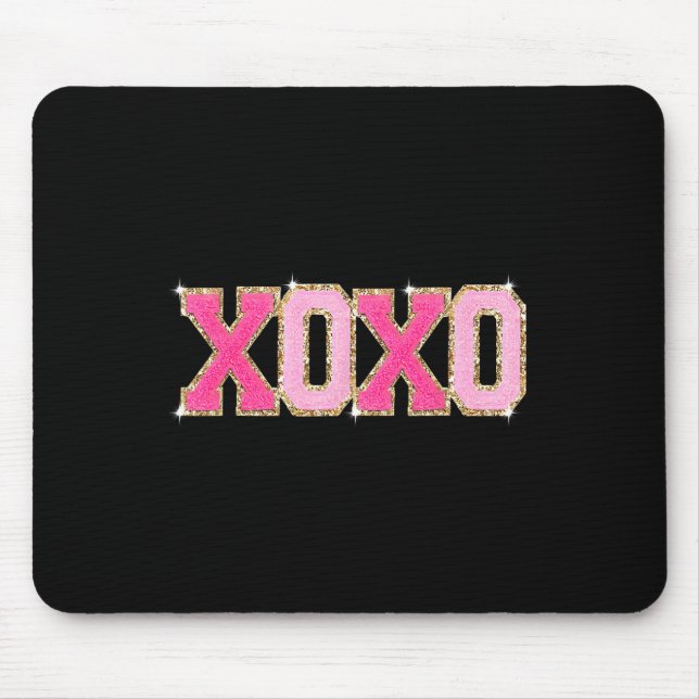 Chenille Patch Sparkling Xoxo Valentines Day Heart Mouse Pad (Front)