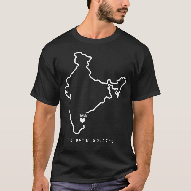 Chennai Coordinates India Map  Heart Design T-Shirt (Front)