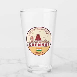 Chennai India City Skyline Emblem Glass