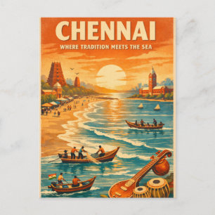 Chennai, India, in a classic retro Postcard