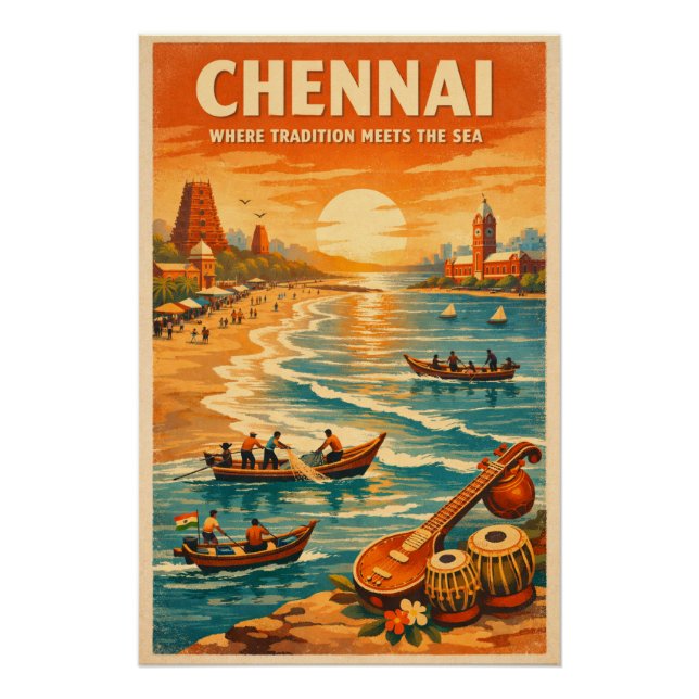 Chennai, India, in a classic retro Poster (Front)