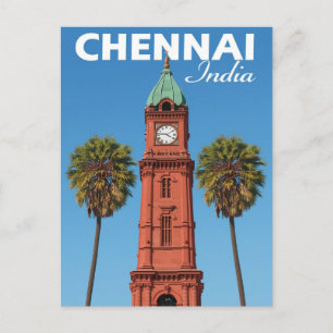 Chennai India Red Clock Tower Iconic Landmark Postcard