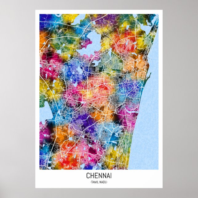 Chennai Tamil Nadu City Map Poster (Front)