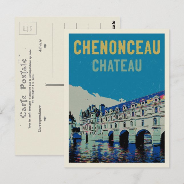 Chenonceau chateau original illustration France Po Postcard (Front/Back)