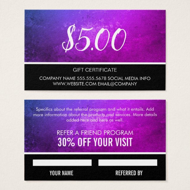 Chèque-cadeau (Devant & derrière)