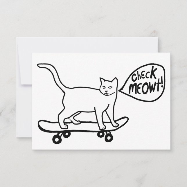Chèque Meowt Punny Skateboard Chat Carte noire (Devant)