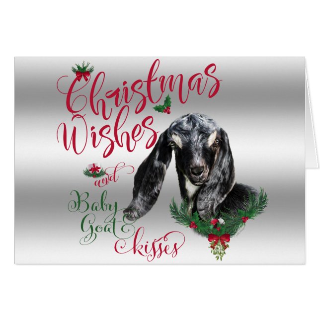 CHÈQUE | Noël Voeux Bébé Chèvre Baisers Nubian (Devant horizontal)