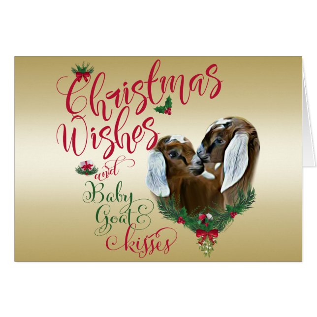 CHÈQUE | voeux de Noël Bébé Chèvre Baisers Nubiens (Devant horizontal)