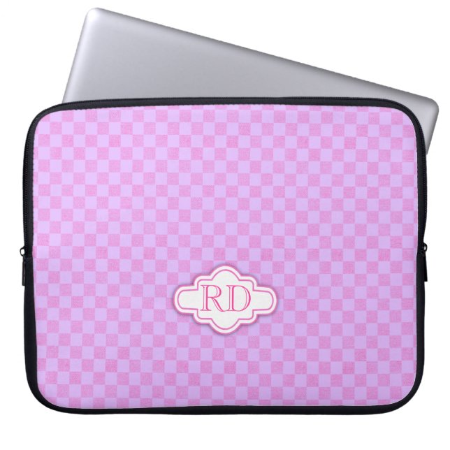 Chequer light pink purple monogram laptop case (Front)
