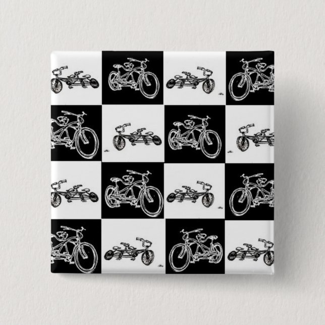 chequerboard bicycles 2 inch square button (Front)