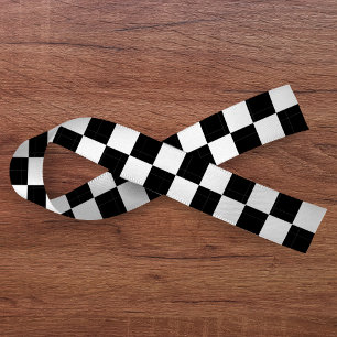 Chequerboard Black & White Satin Ribbon