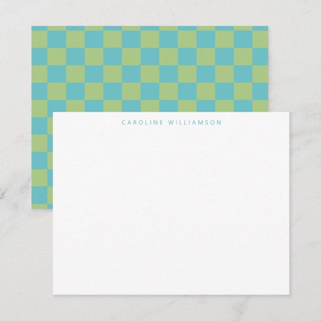 Chequerboard Chequered Blue Green Personalized  Card (Front/Back)