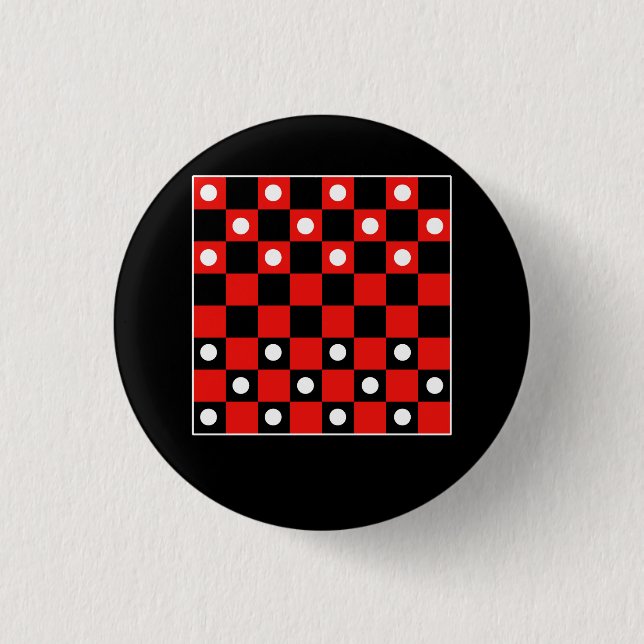Chequerboard Chequered Board Games Black And Red H 1 Inch Round Button (Front)