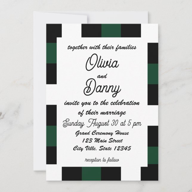 Chequerboard Chequered Checks Wedding Invitation (Front)